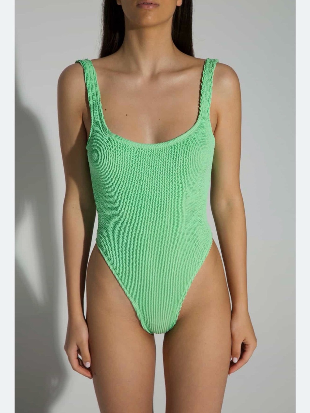 Seamless Textured Scoop One-Piece Swimsuit - Green